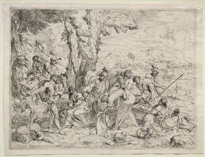 Lábán bálványokat keres Ráhel poggyászában alkotó: Giovanni Benedetto Castiglione