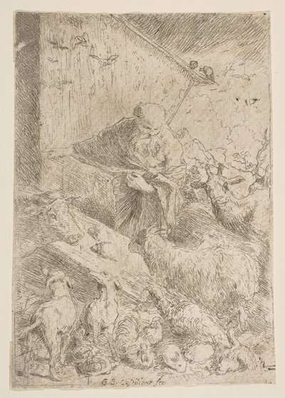 Noé beengedte az állatokat a bárkába, kb. 1630. alkotó: Giovanni Benedetto Castiglione