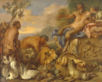 A szatírok ajándékokat hoznak, 1640-es évek eleje. alkotó: Giovanni Benedetto Castiglione