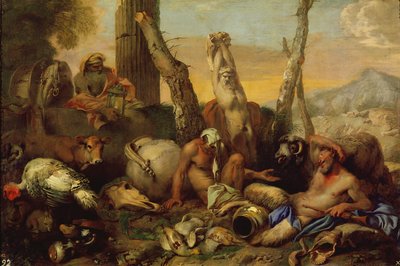 Diogenész meséje, lámpással jó embert keresve alkotó: Giovanni Benedetto Castiglione