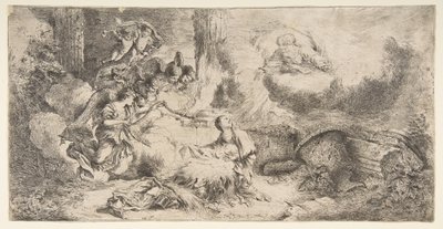 A Szűz és a Gyermek, az Atyaisten jobbra fent, az angyalok balra, kb. 1647-50. alkotó: Giovanni Benedetto Castiglione