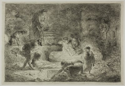 Tobit temetni a halottakat alkotó: Giovanni Benedetto Castiglione