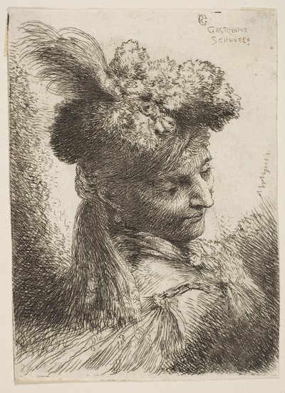 Háromnegyed jobbra néző fiatalember, prémes fejdíszt visel, tollal, ékszerrel ..., kb. 1645-1650. alkotó: Giovanni Benedetto Castiglione