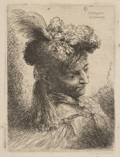 Háromnegyed jobbra néző fiatalember, prémes fejdíszben, ékszer..., kb. 1645-50. alkotó: Giovanni Benedetto Castiglione