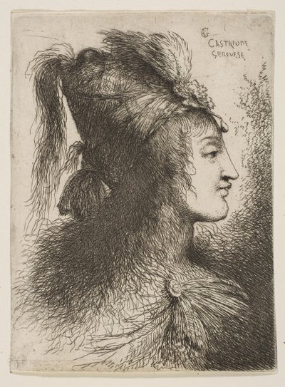 Tollas turbánt viselő, jobbra néző fiatalember a Kis fejek sorozatból, kb. 1645-1650. alkotó: Giovanni Benedetto Castiglione