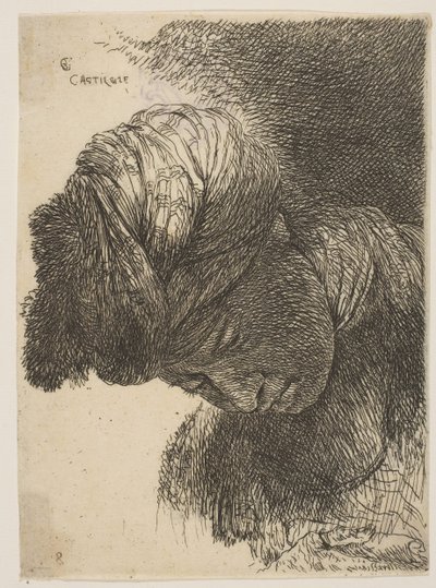 Lehajtott fejű, turbánt viselő, balra néző fiatalember az o... sorozatból, kb. 1645-1650. alkotó: Giovanni Benedetto Castiglione