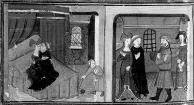 Dekameron, Rinaldo testvér lefekszik keresztfia anyjával; a testvért a gyermek apja jutalmazza. Hetedik nap, novella 3 alkotó: Giovanni Boccaccio