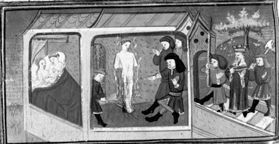 A Decameront, Gianni di Procidát és Restitutát Frederick király fedezi fel; Gianni di Procidát máglyára ítélik. 5. nap, 6. novella alkotó: Giovanni Boccaccio