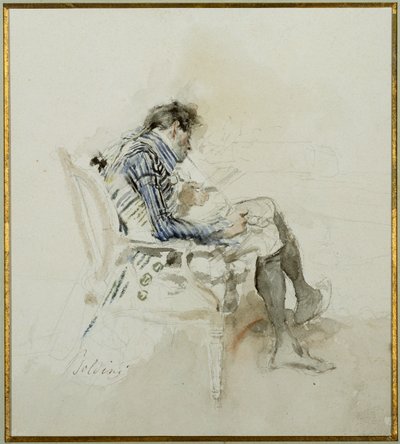 Egy karosszékben ülő úriember, könyvet olvas és pipázik alkotó: Giovanni Boldini