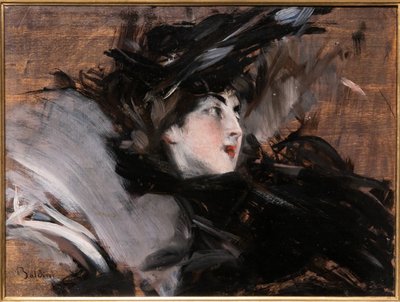 Motorháztetőt viselő hölgy alkotó: Giovanni Boldini