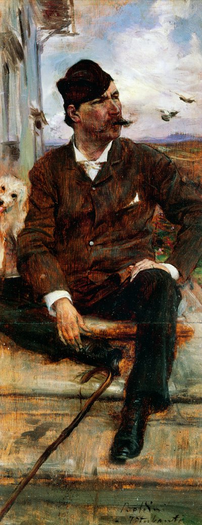Cristiano Banti festő kockás kalapot viselő portréja alkotó: Giovanni Boldini