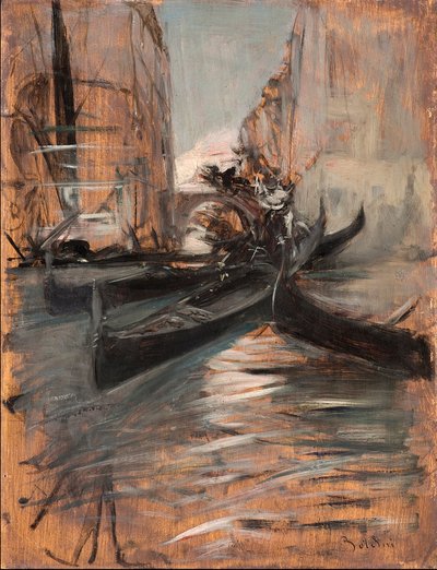 Egy velencei csatorna látképe gondolákkal (Velencei csatorna és gondolák) Giovanni Boldini (1842-1931) festménye 1910-1914 Magántulajdonú gyűjtemény alkotó: Giovanni Boldini