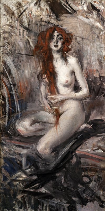 Haját fésülködő nő, c. 1912. alkotó: Giovanni Boldini