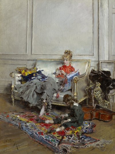 Fiatal nő horgol, 1875 alkotó: Giovanni Boldini