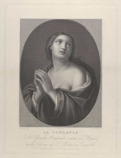 Hope női megszemélyesítése összetartott kezekkel és bal vállával felnéz..., kb. 1835-81. alkotó: Giovanni Buonafede