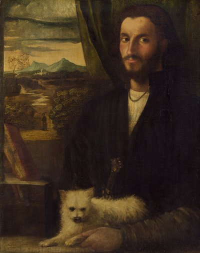 Ember portréja kutyával, c. 1520. alkotó: Giovanni Cariani