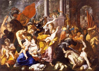 Az ártatlanok mészárlása, Johann Christoph Storer (1611-1671), olaj, vászon, 300x420 cm, Szent Eustorgio-templom, Milánó, Olaszország. alkotó: Giovanni Cristoforo Storer