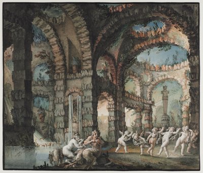 Szatírcsalád táncoló kerubokkal, 1775-76 körül (akvarell és ecset, grafit és gouache) alkotó: Giovanni David