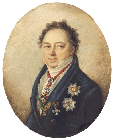 Dmitrij Pavlovics Tatiscsev gróf, balra néző kék kabátban, fehér mellényben és nadrágban alkotó: Giovanni Domenico Bossi