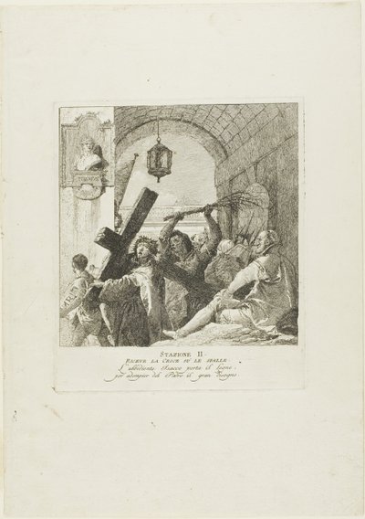 Krisztus fogadja a keresztet, második lemez a Keresztút stációiból alkotó: Giovanni Domenico Tiepolo