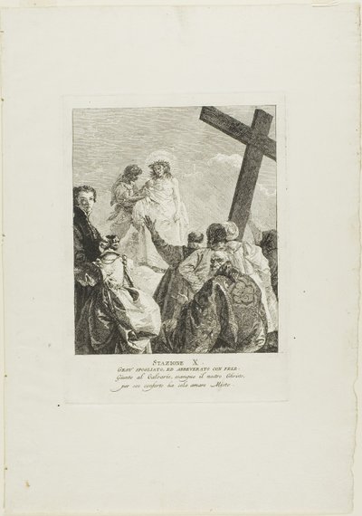 Krisztus levetkőzik ruháitól, tizedik lemez a Keresztút stációiból alkotó: Giovanni Domenico Tiepolo