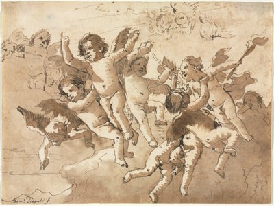 Ámor a felhőkben kerubokkal, 1757 vagy azután. alkotó: Giovanni Domenico Tiepolo