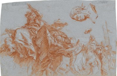 Figur der Asia, römischer Imperator; verso: Skizze des Flussgottes Nil alkotó: Giovanni Domenico Tiepolo