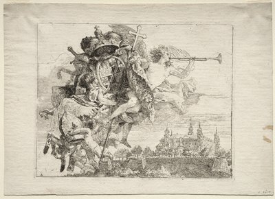 Repülés Egyiptomba: Dedikáció a Würzburgi herceg-püspök karját viselő, szárnyas hírnévfigurával alkotó: Giovanni Domenico Tiepolo
