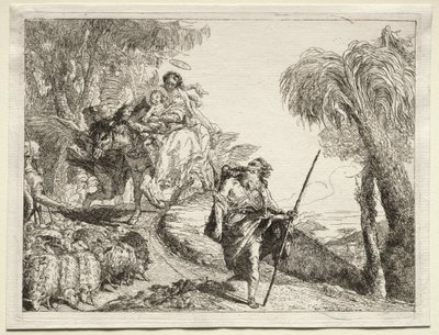 Repülés Egyiptomba: A Szent Család és a juhnyáj alkotó: Giovanni Domenico Tiepolo
