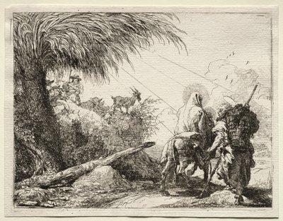 Repülés Egyiptomba: A Szent Család és a Pálmafa alkotó: Giovanni Domenico Tiepolo