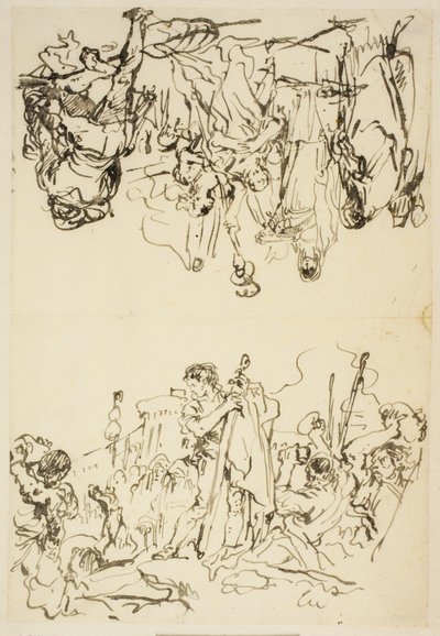 Hajtogatott lepedő "Szent István vértanúsága és Agrippina partraszállása Brindisiben Germanicus hamvaival" alkotó: Giovanni Domenico Tiepolo