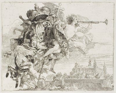 Elülső rész: Carl Philipp von Greiffenklau karjai egy angyal által a magasban, az Egyiptomba való repülésből alkotó: Giovanni Domenico Tiepolo