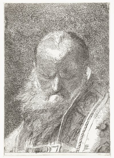 Cleric kopasz fejű, csuhéban Fejgyűjtemény (sorozat címe) Raccolta di Teste (sorozat címe) alkotó: Giovanni Domenico Tiepolo