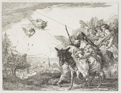 József imádja a gyermeket, akit Mária karjaiban tart, kilencedik kép Az egyiptomi menekülésből. alkotó: Giovanni Domenico Tiepolo