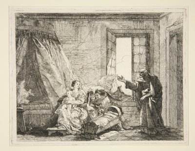 József bejelentette Máriának a távozási parancsot, az Idee pittoresche sopra la fuga in Egitto (Repülés Egyiptomba) sorozatból alkotó: Giovanni Domenico Tiepolo