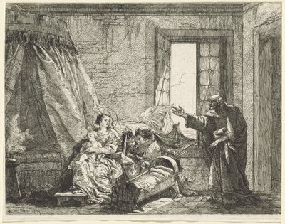 József közvetíti Máriának Isten menekülési parancsát alkotó: Giovanni Domenico Tiepolo