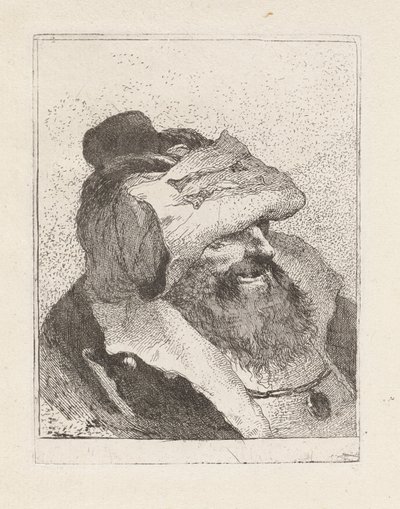 Öreg ember kalapjával a homlokán, a Raccolta di Teste-ből (Fejgyűjtemény) alkotó: Giovanni Domenico Tiepolo