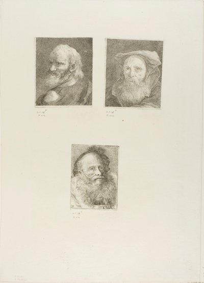 Szakállas öregember, szakállas öregember kalapban, öregember díszes sapkával, öregember díszes sapkával alkotó: Giovanni Domenico Tiepolo