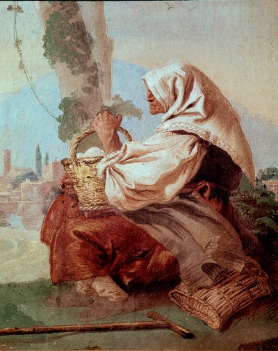 Öreg parasztasszony egy kosár tojással, a „Foresteria”-ból (vendégház) alkotó: Giovanni Domenico Tiepolo
