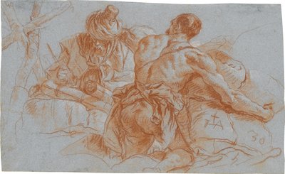 Orientalische Handelsleute mit Warenballen; verso: Skizze zu einem angewinkelten linken Arm alkotó: Giovanni Domenico Tiepolo