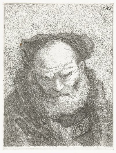 Idős férfi szakállal és lehajtott fejjel Fejgyűjtemény (sorozat címe) Raccolta di Teste (sorozat címe) alkotó: Giovanni Domenico Tiepolo
