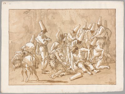 Punchinello összeomlik az úton alkotó: Giovanni Domenico Tiepolo