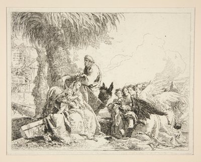 Pihenés az egyiptomi repülés alatt, az Idee pittoresche sopra la fuga in Egitto (Repülés Egyiptomba) sorozatból alkotó: Giovanni Domenico Tiepolo