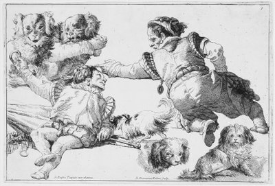 Tanulmányok törpékről és kutyákról, kb. 1753. alkotó: Giovanni Domenico Tiepolo