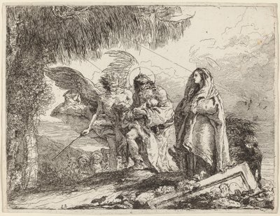A repülés, Szent Család angyallal sétálva alkotó: Giovanni Domenico Tiepolo