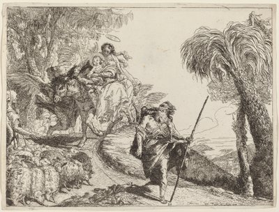 A repülés Józseffel az előtérben alkotó: Giovanni Domenico Tiepolo