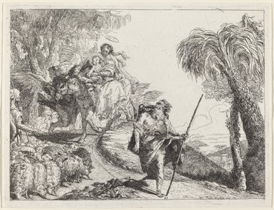 A repülés Józseffel az előtérben alkotó: Giovanni Domenico Tiepolo