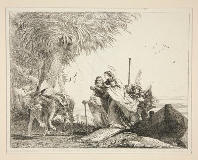 A kiszálló Szent Család, a Festői ötletek az Egyiptomba való repülésen című sorozatból alkotó: Giovanni Domenico Tiepolo