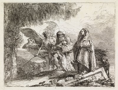 Az angyal által kísért Szent Család (A menekülés Egyiptomba XII.) alkotó: Giovanni Domenico Tiepolo