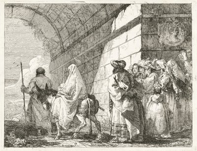 A Szent Család áthalad egy városi diadalív alatt alkotó: Giovanni Domenico Tiepolo